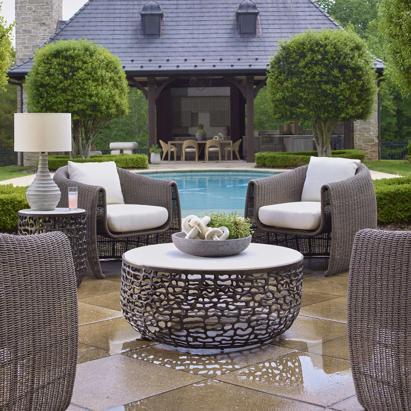 Sabena - Marble Outdoor Coffee Table - Black / White