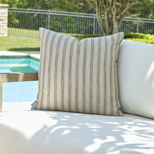 Basket Stripe - Rattan Outdoor Pillow - Brown