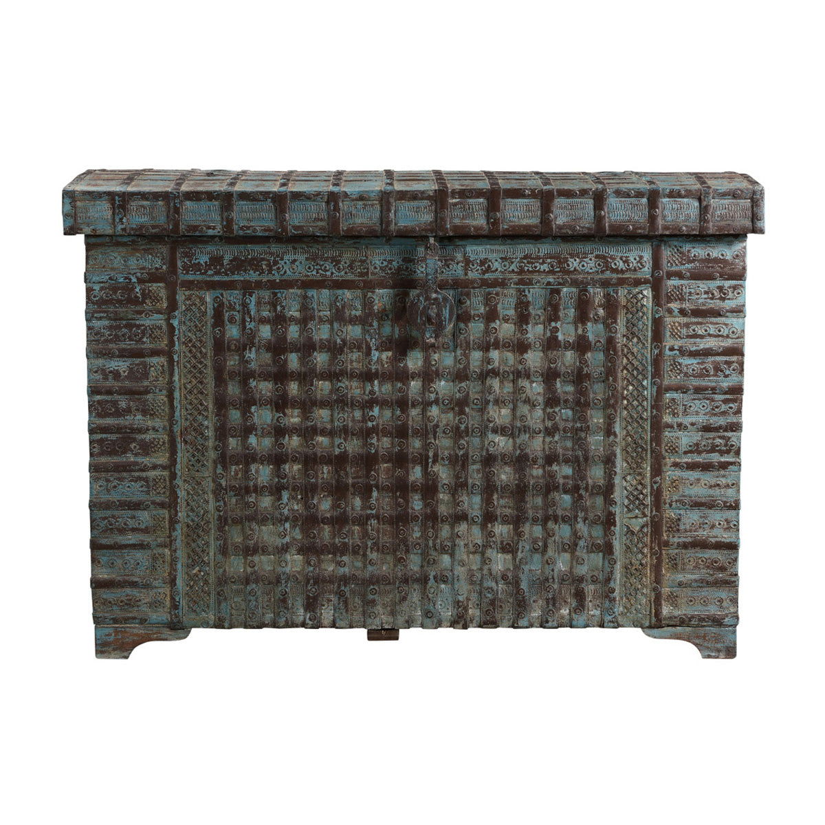 48" Reclaimed Wood Trunk Console - Dark Gray / Blue