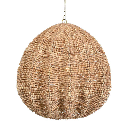 Kauri - 5 Light Wooden Bead Pendant - Brass / Woodtone
