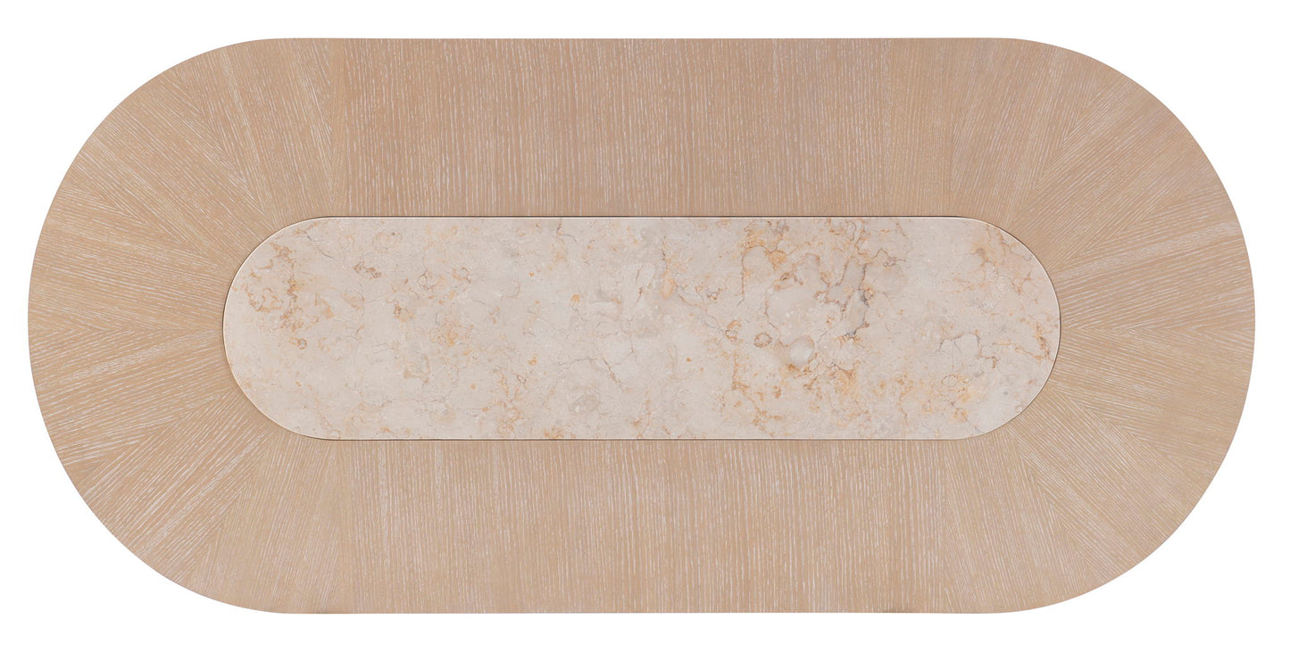 Biscayne - Double Pedestal Counter Height Table Top With Travertine Insert - Beige