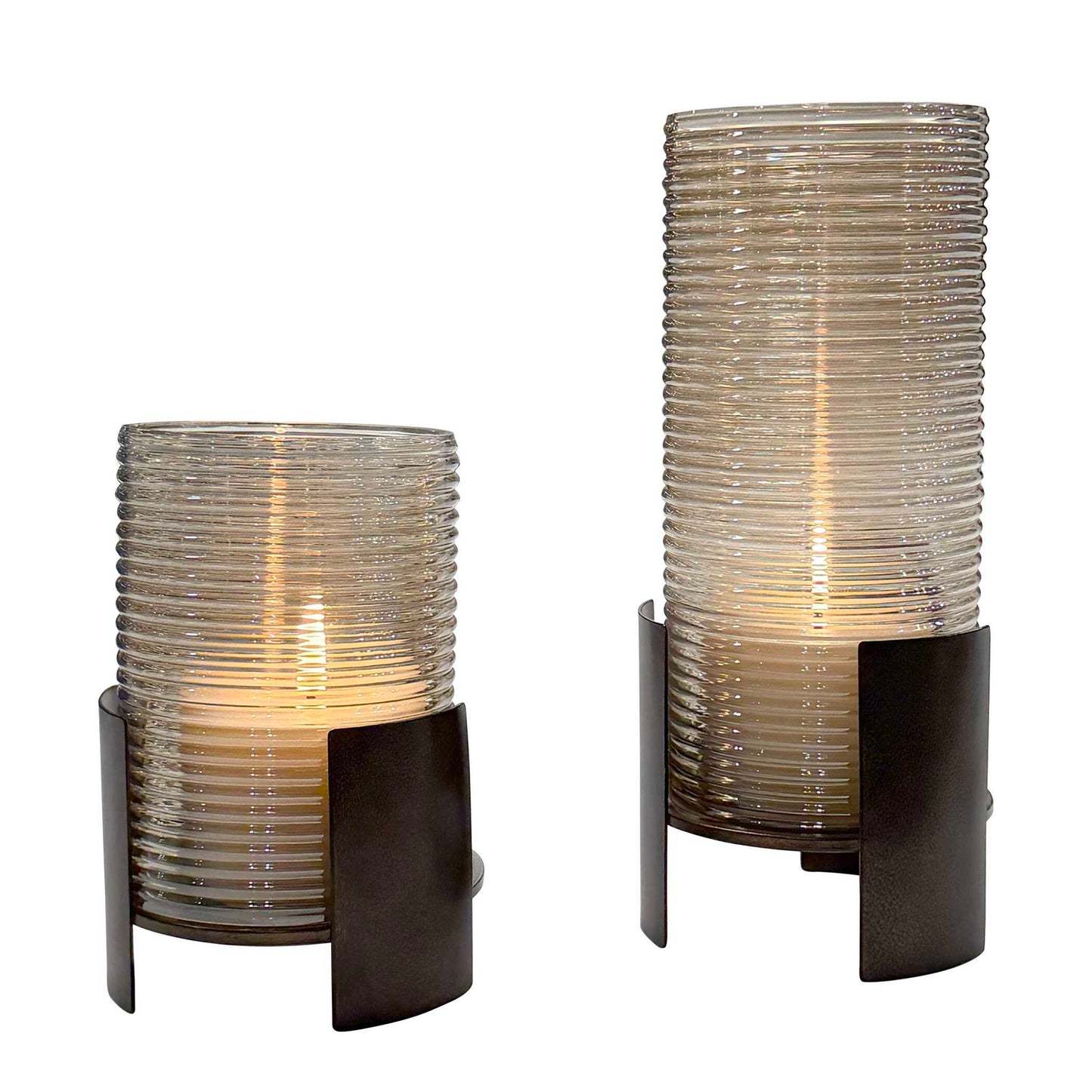 Fluted Fire - Cylinder Candleholders (Set of 2) - Bronze