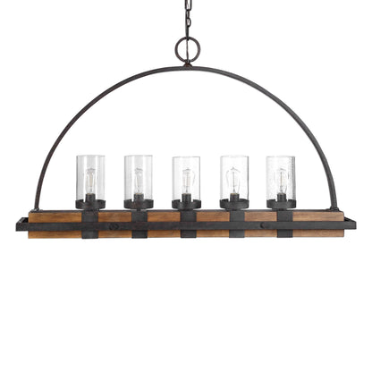 Atwood - 5 Light Rustic Linear Chandelier - Light Brown