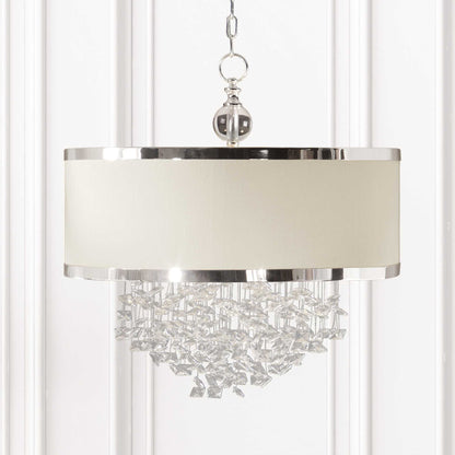 Fascination - 3 Light Silken Drum Pendant - Pearl Silver
