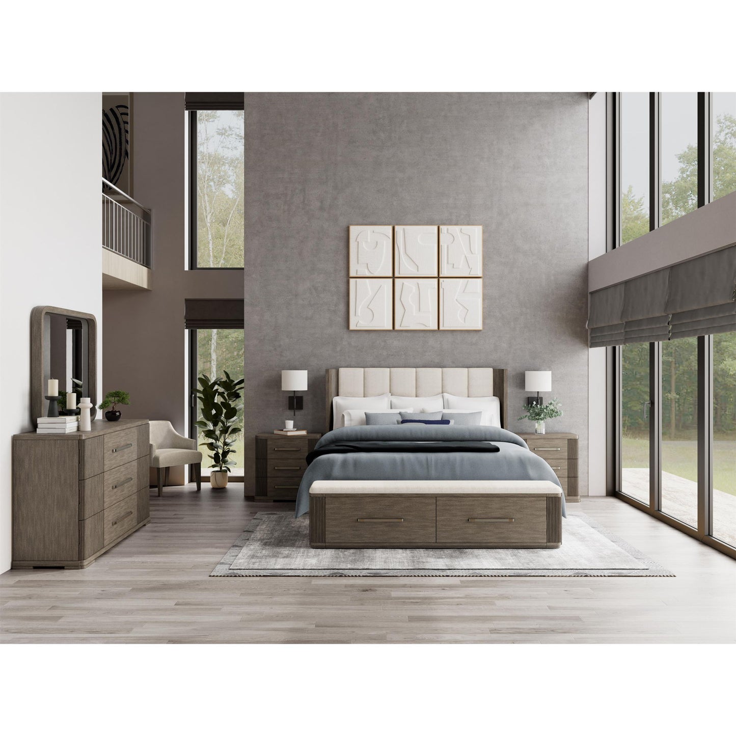 Sariel - King Upholstered Shelter Headboard - Dark Brown