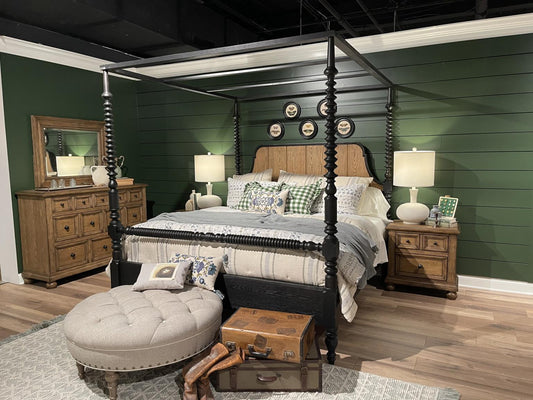 Vintage Market - Bobbin Post Headboard King / California King - Barnwood Oak And Kettle Black