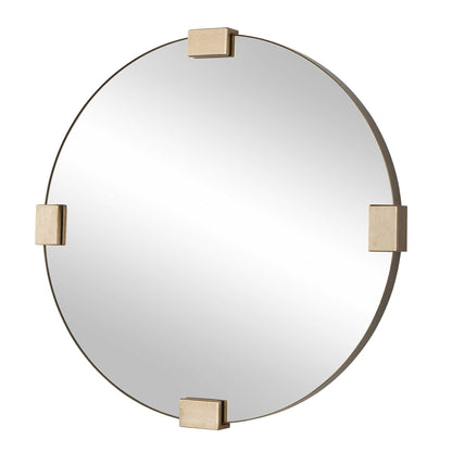 Russo - Travertine Round Mirror - Bronze / Brown / Gold