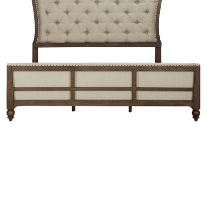 Americana Farmhouse - Queen Upholstered Shelter Footboard - Light Brown