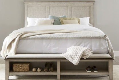 Ivy Hollow - King Upholstered Bench Footboard - Weathered Linen / Dusty Taupe